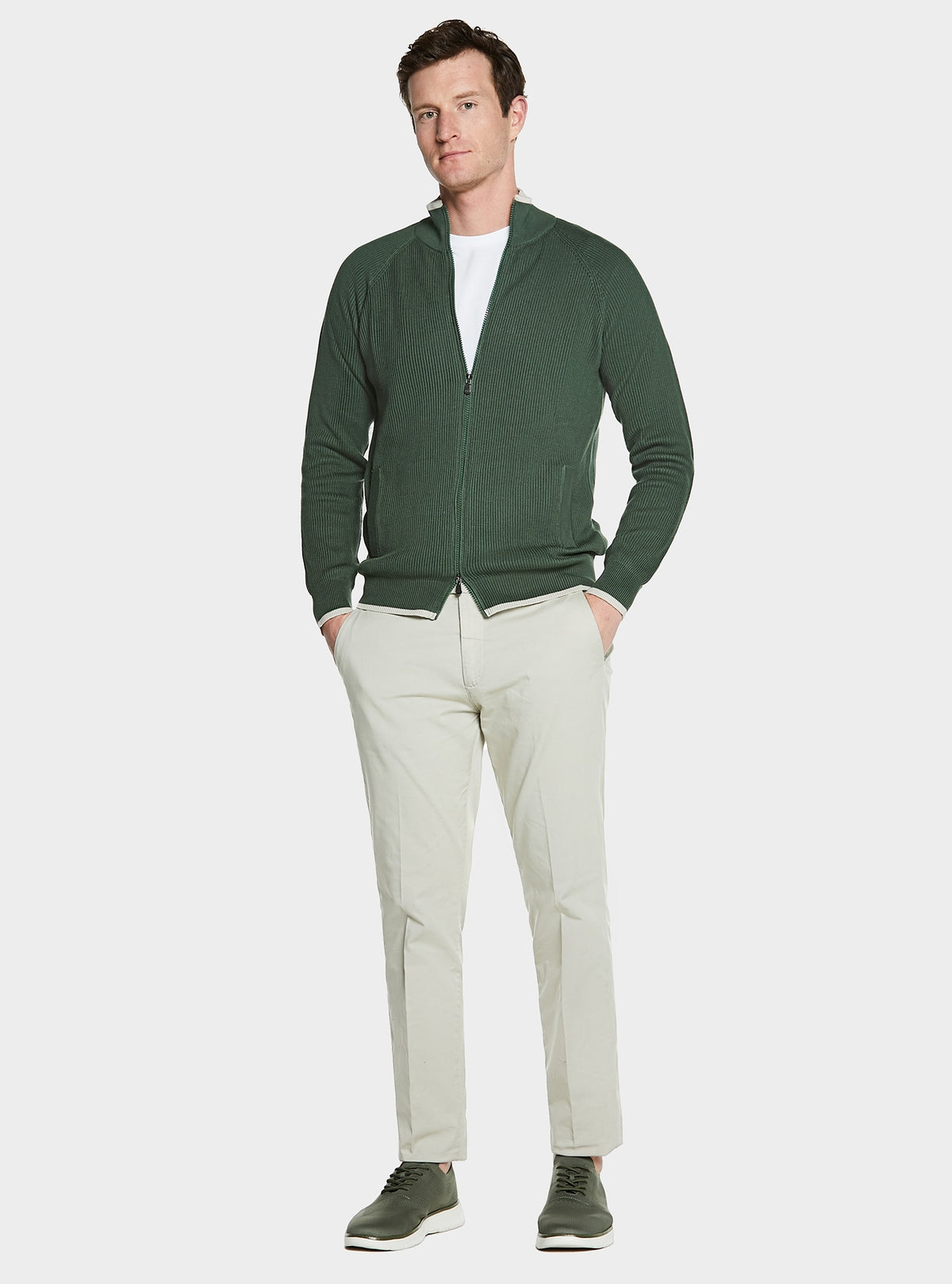 Maglia full zip a coste in puro cotone-0