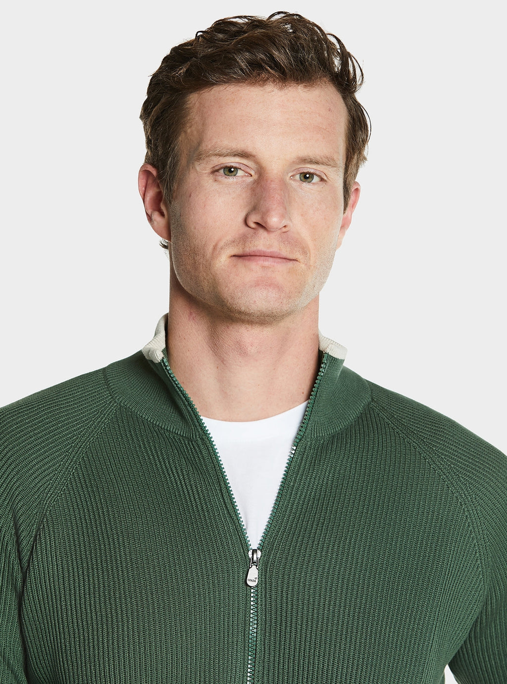 Maglia full zip a coste in puro cotone-1