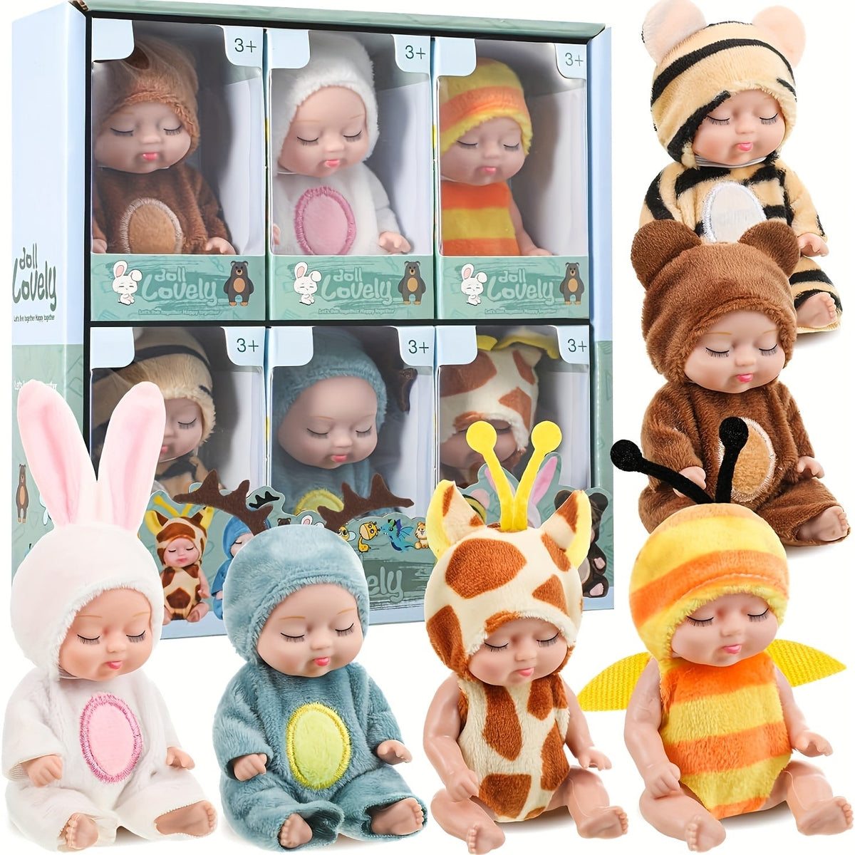 6-Piece Mini Children’S Dolls Set With Animal Costumes