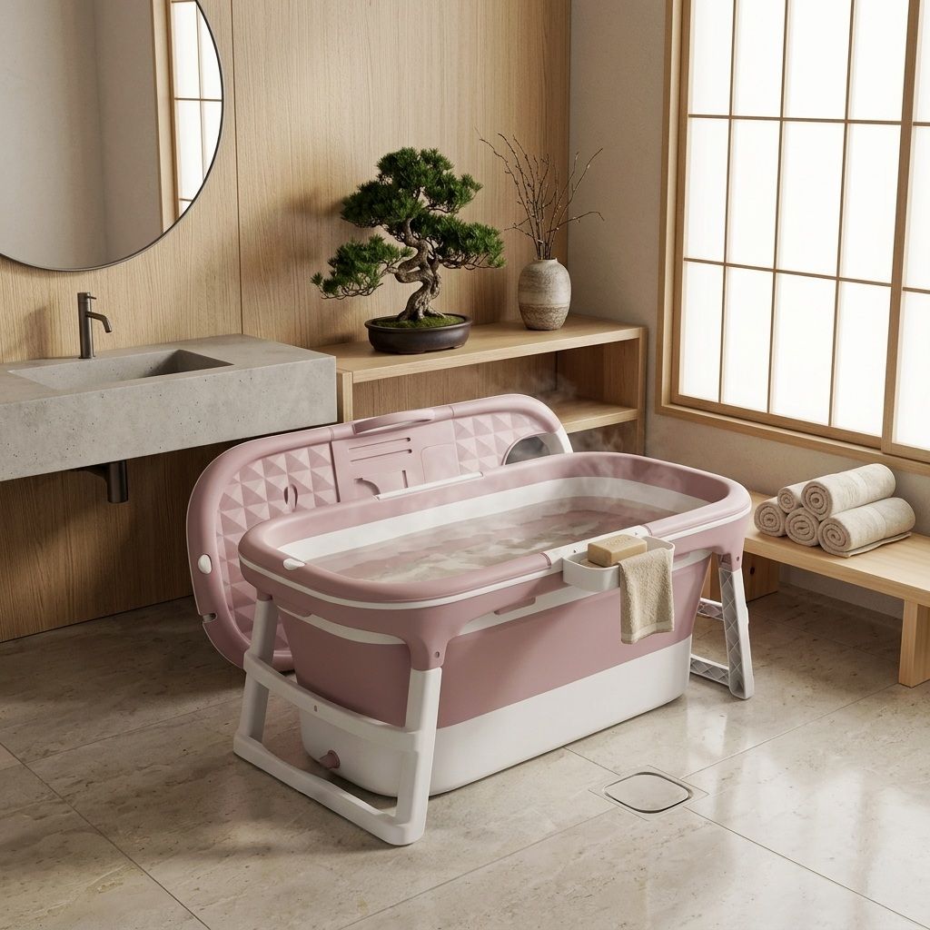 Foldable Bathtub Adult Collapsible Soaking Tub Pink-1