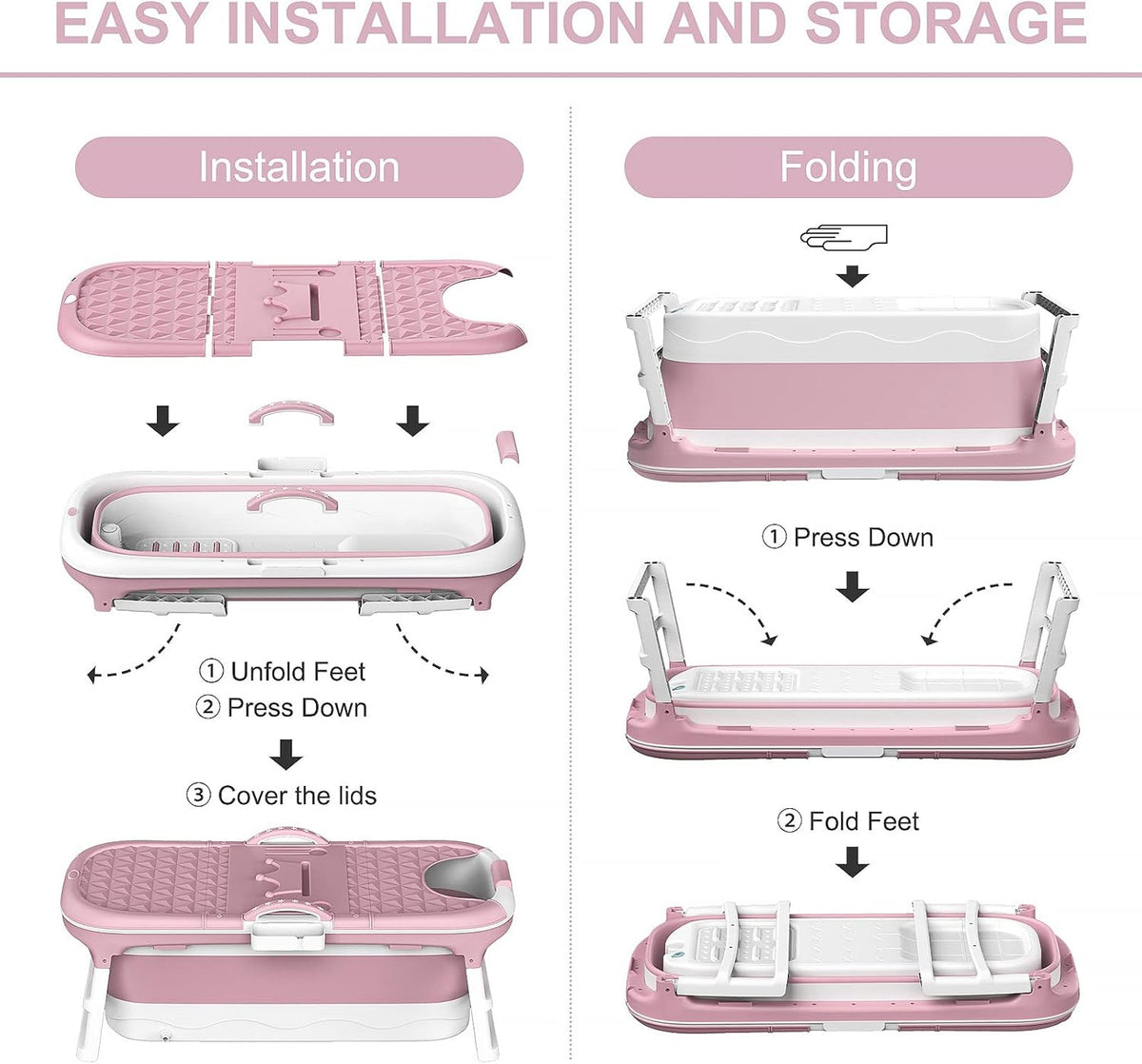 Foldable Bathtub Adult Collapsible Soaking Tub Pink-3