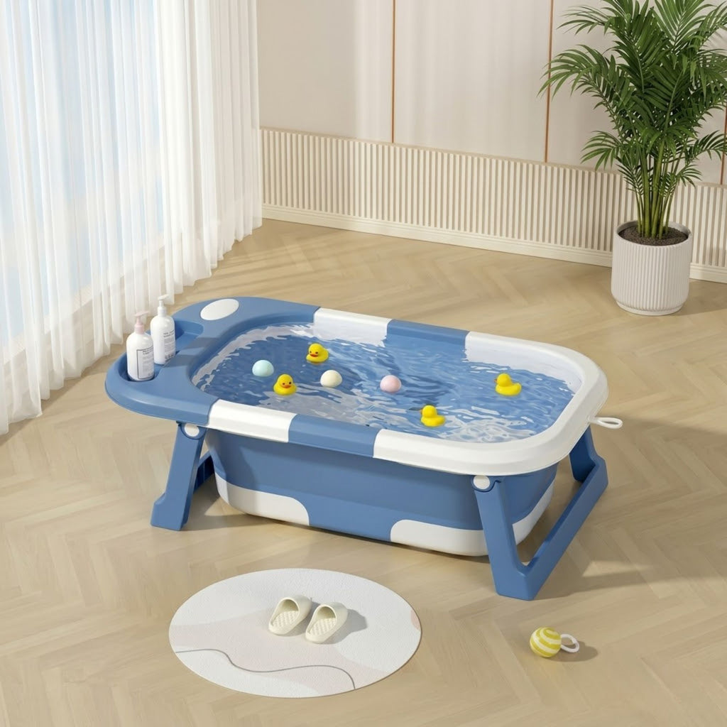 Foldable Baby Bath Tub for Infants and Toddlers Blue-1