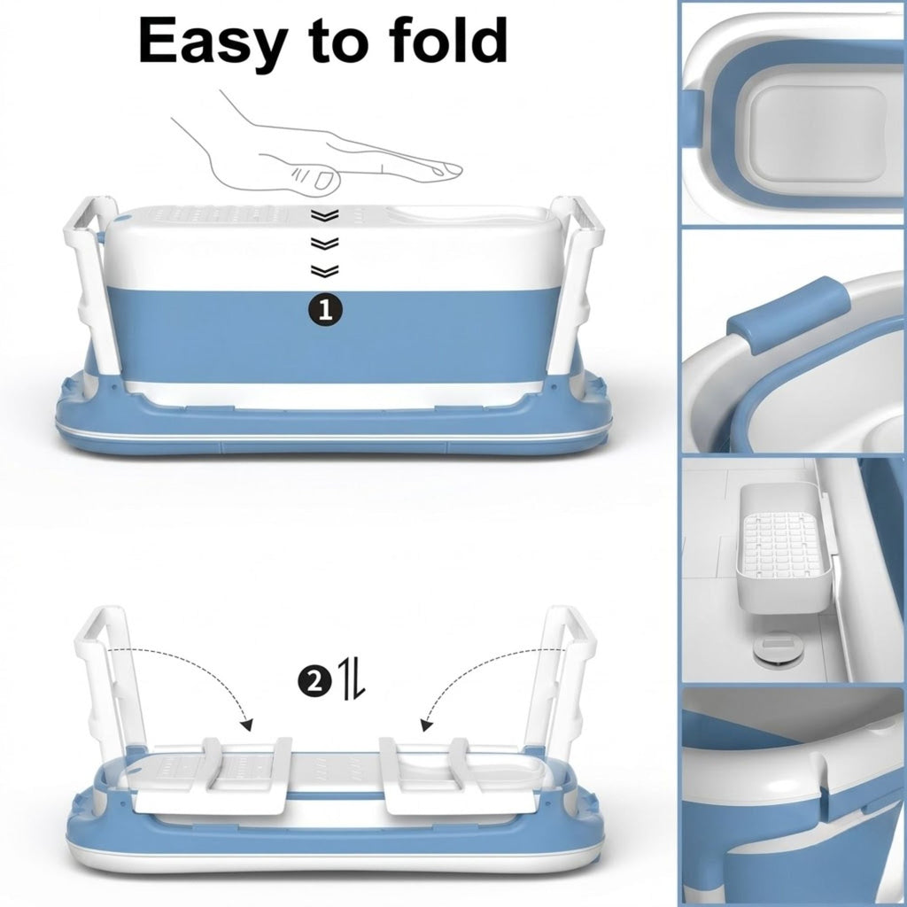 Foldable Baby Bath Tub for Infants and Toddlers Blue-3