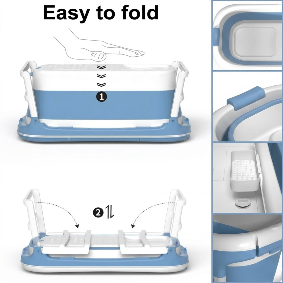 Foldable Baby Bath Tub for Infants and Toddlers Blue-3