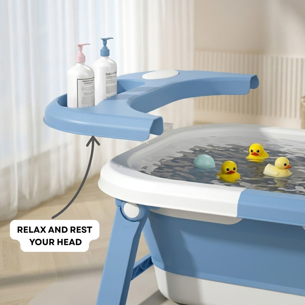 Foldable Baby Bath Tub for Infants and Toddlers Blue-4