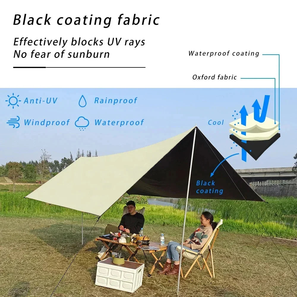 Black Coated Waterproof Camping Tent (Beige)-1