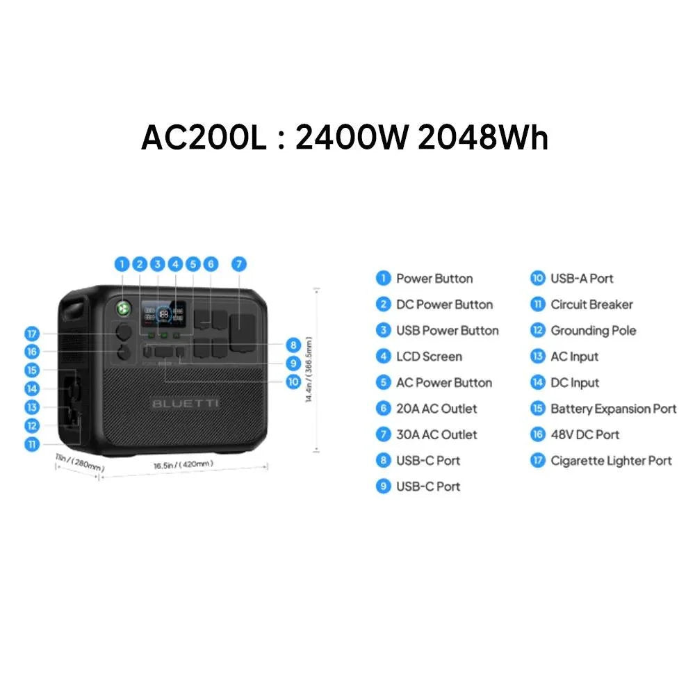 BLUETTI 【RENEW 】AC200L 2048Wh 2400W Portable Power Station Solar Generator High-Capacity Reliable Energy for Home Outdoor-2