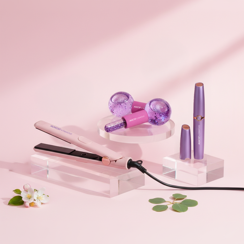 ALMOST FAMOUS "Glow & Go" Travel Beauty Set | Mini Flat Iron, Cryo Facial Globes & LED Brow Trimmer-2