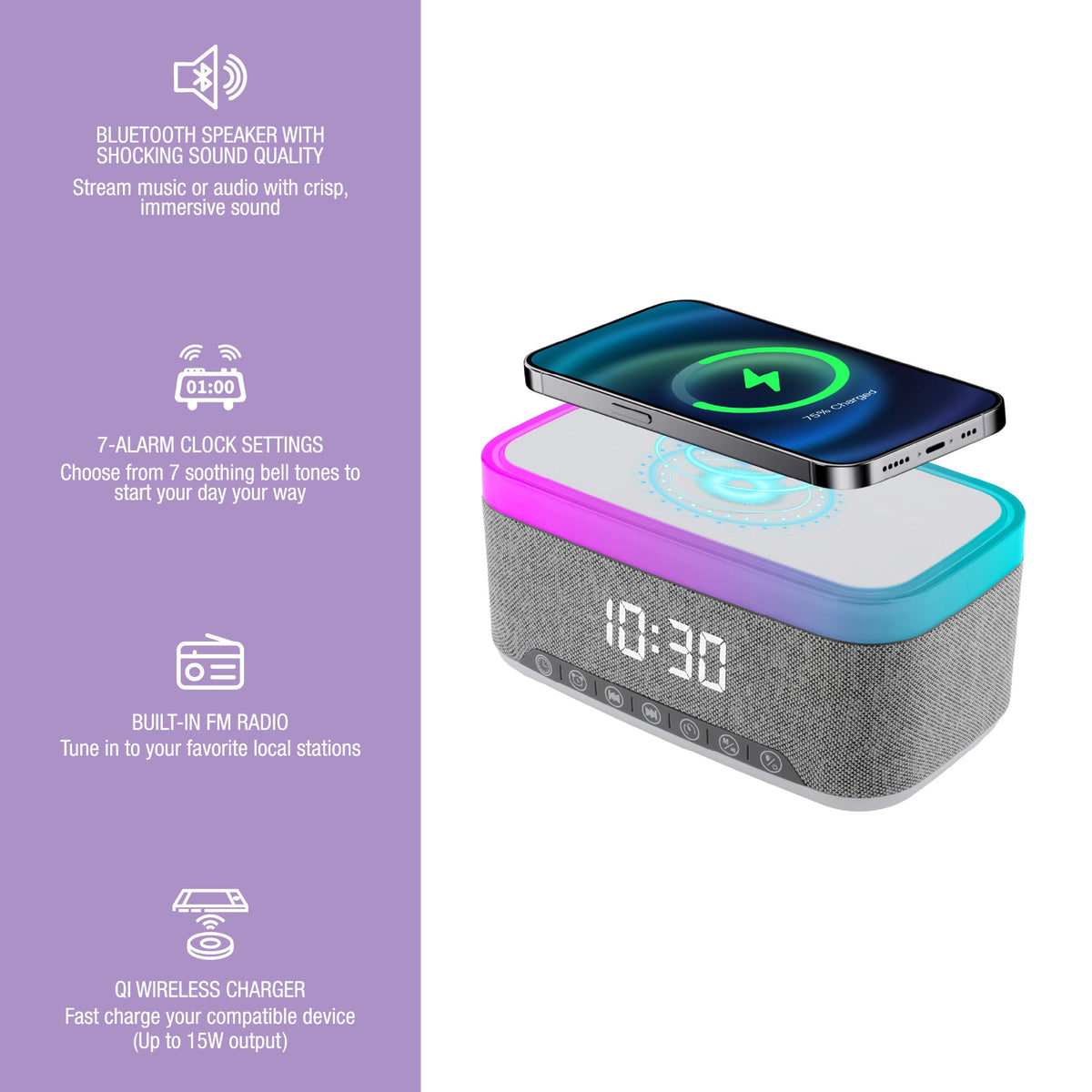 Desk-to-Bedside Power & Comfort Bundle – Sip & Charge 2-in-1 Mug Warmer + 5-in-1 Wireless Charging Alarm Clock Speaker-2