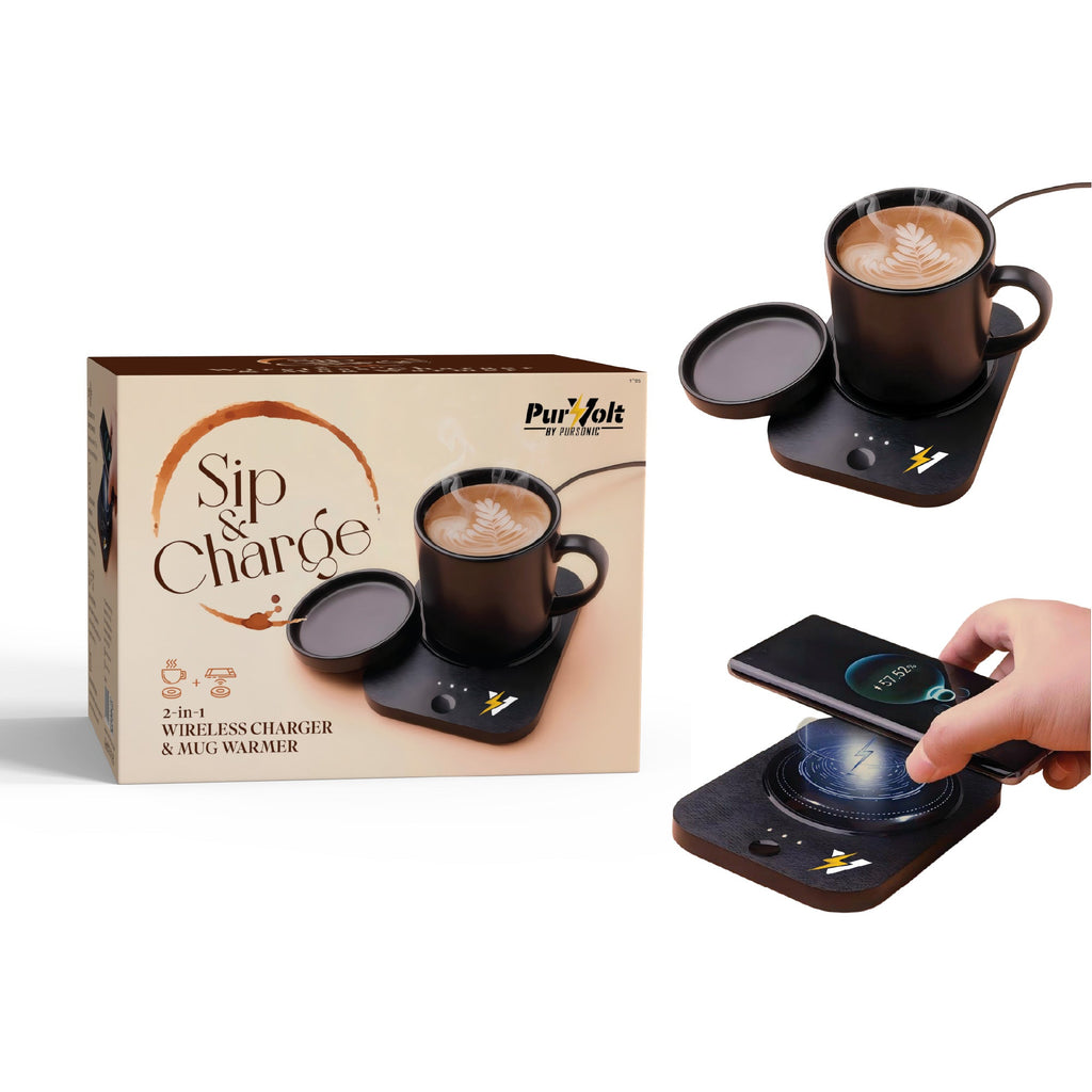 Desk-to-Bedside Power & Comfort Bundle – Sip & Charge 2-in-1 Mug Warmer + 5-in-1 Wireless Charging Alarm Clock Speaker-4