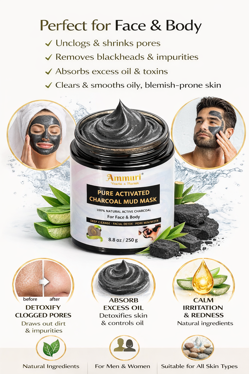 Activated Charcoal Mud Mask for Face & Body | Ammuri-4
