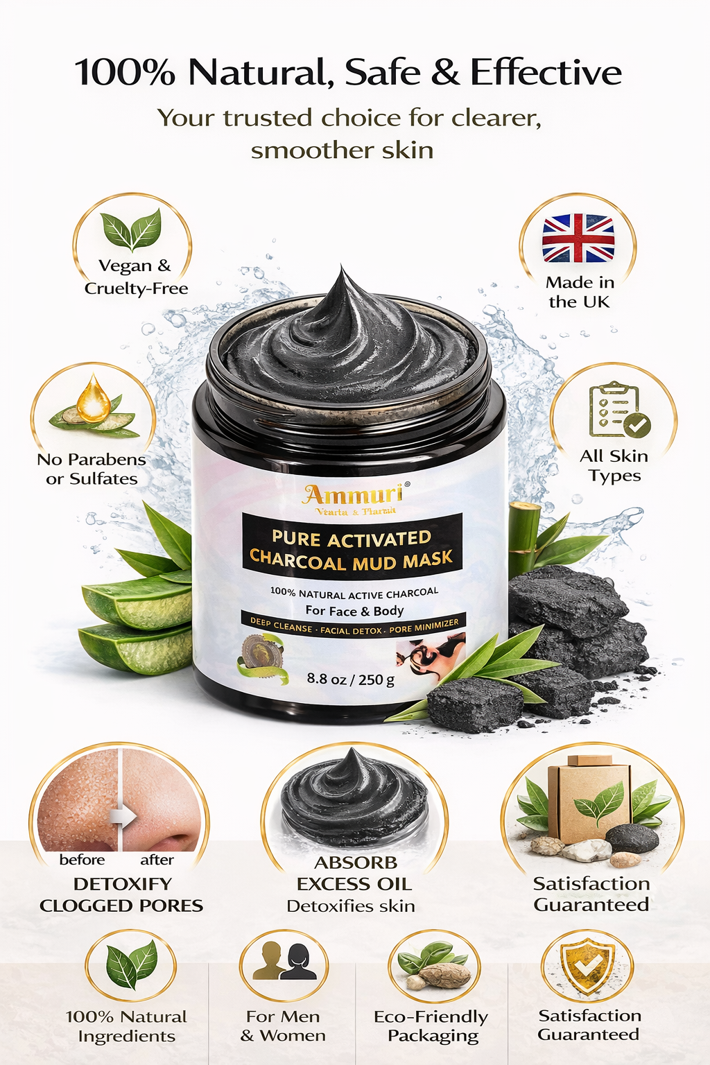 Activated Charcoal Mud Mask for Face & Body | Ammuri-3