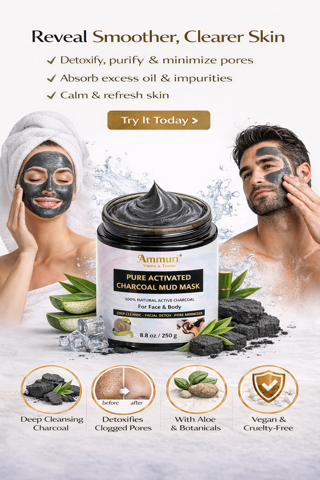 Activated Charcoal Mud Mask for Face & Body | Ammuri-2
