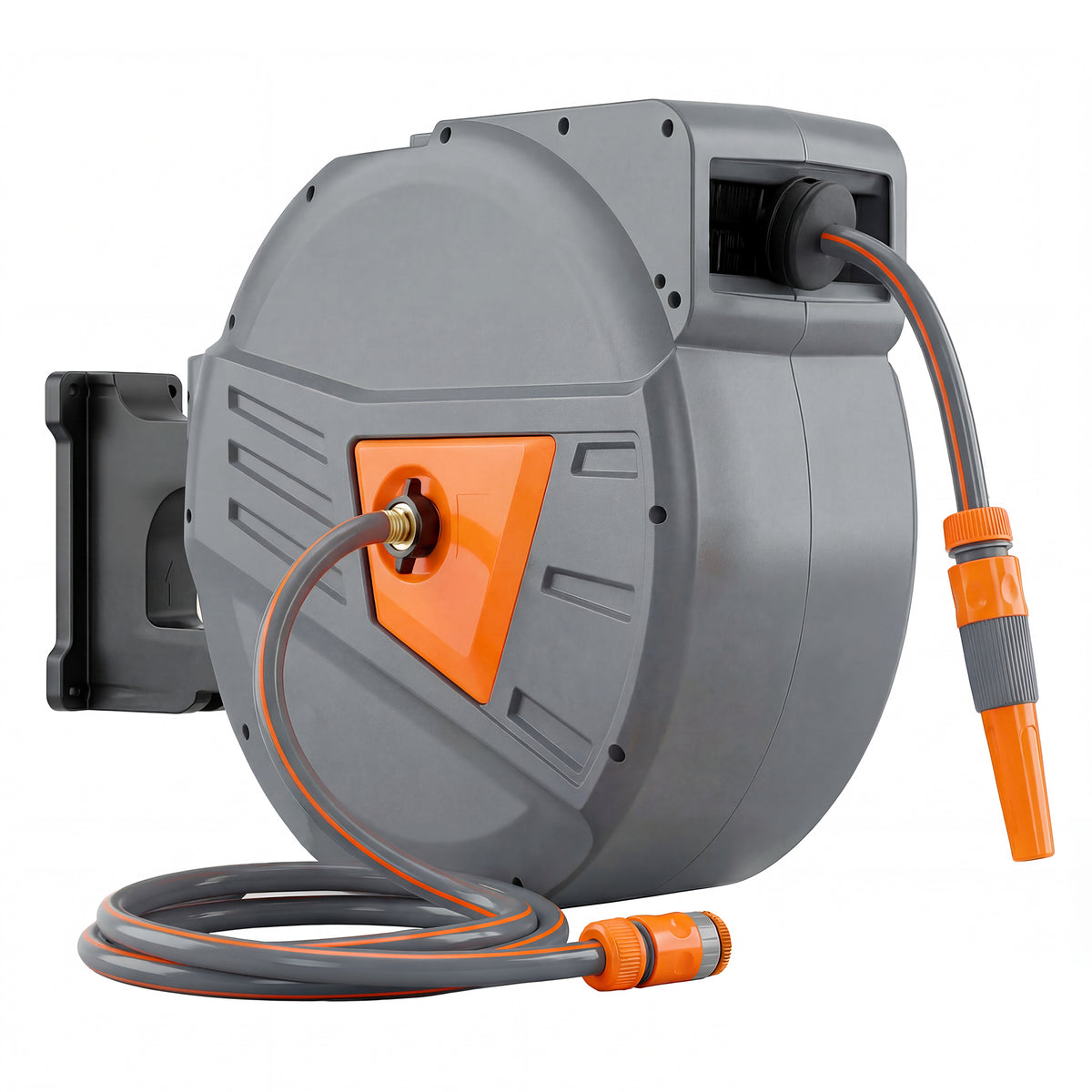 Enrouleur Tuyau Arrosage Mural 40+2 m x Ø 15mm, Dévidoir de Tuyaux d'Eau Rétractable Automatique Pivotant à 180°, Orange