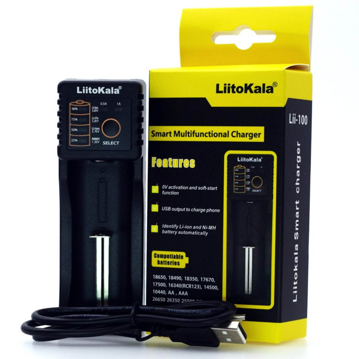 LiitoKala Lii-100 Smart Battery Charger - USB Output for 18650 AA AAA Li-ion NiMH-0