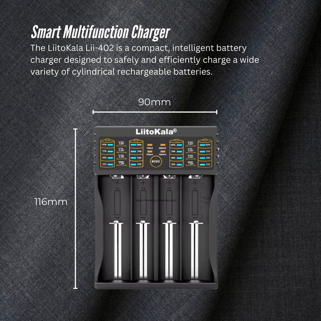 LiitoKala Lii-402 Smart Battery Charger - 4-Slot USB for 18650 AA AAA Li-ion NiMH-2