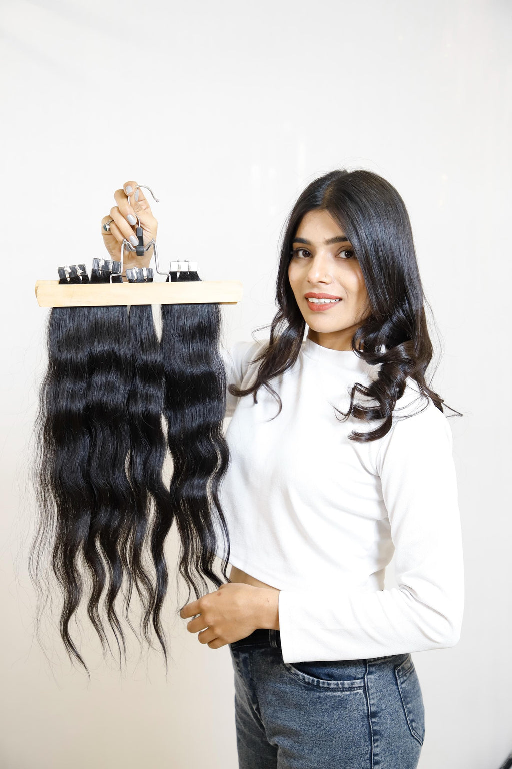 Tape-In Hair Extensions | Reusable Remy Human Hair | 20 & 40 Tape Packs India-0