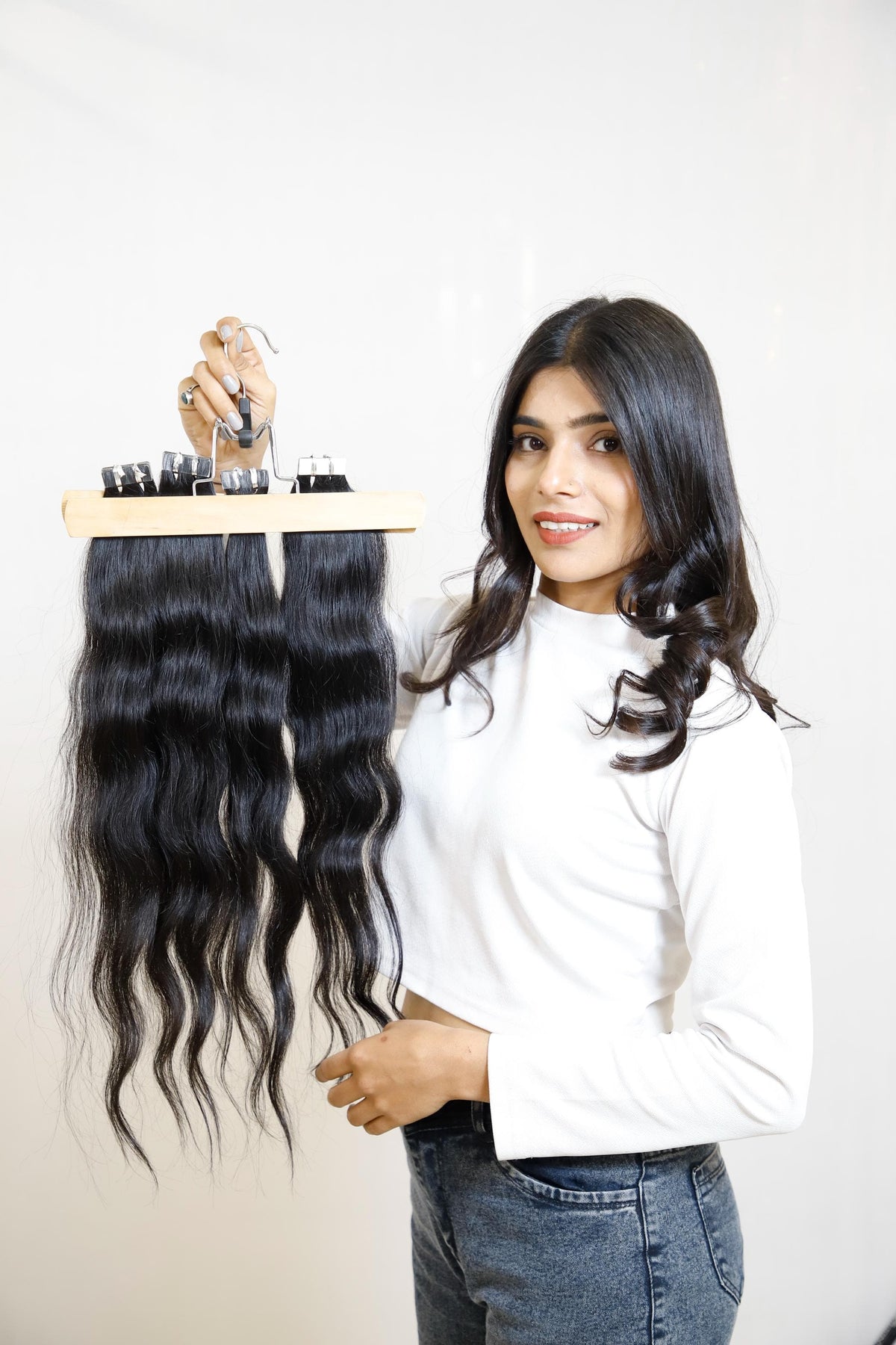 Tape-In Hair Extensions | Reusable Remy Human Hair | 20 & 40 Tape Packs India-0