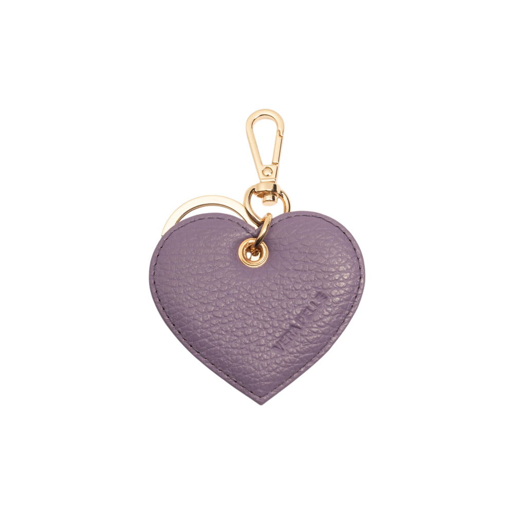 RB1082GY | Heart Charm Keychain Made in Italy in Genuine Dollar Grain Leather. Color: Purple-1