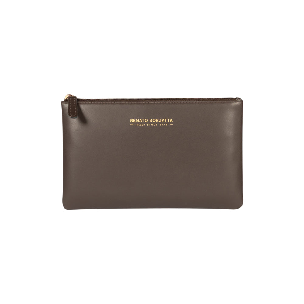 RB1090B | Made in Italy Toiletry Bag in Genuine Smooth Matte Leather. Color: Dark Brown-0