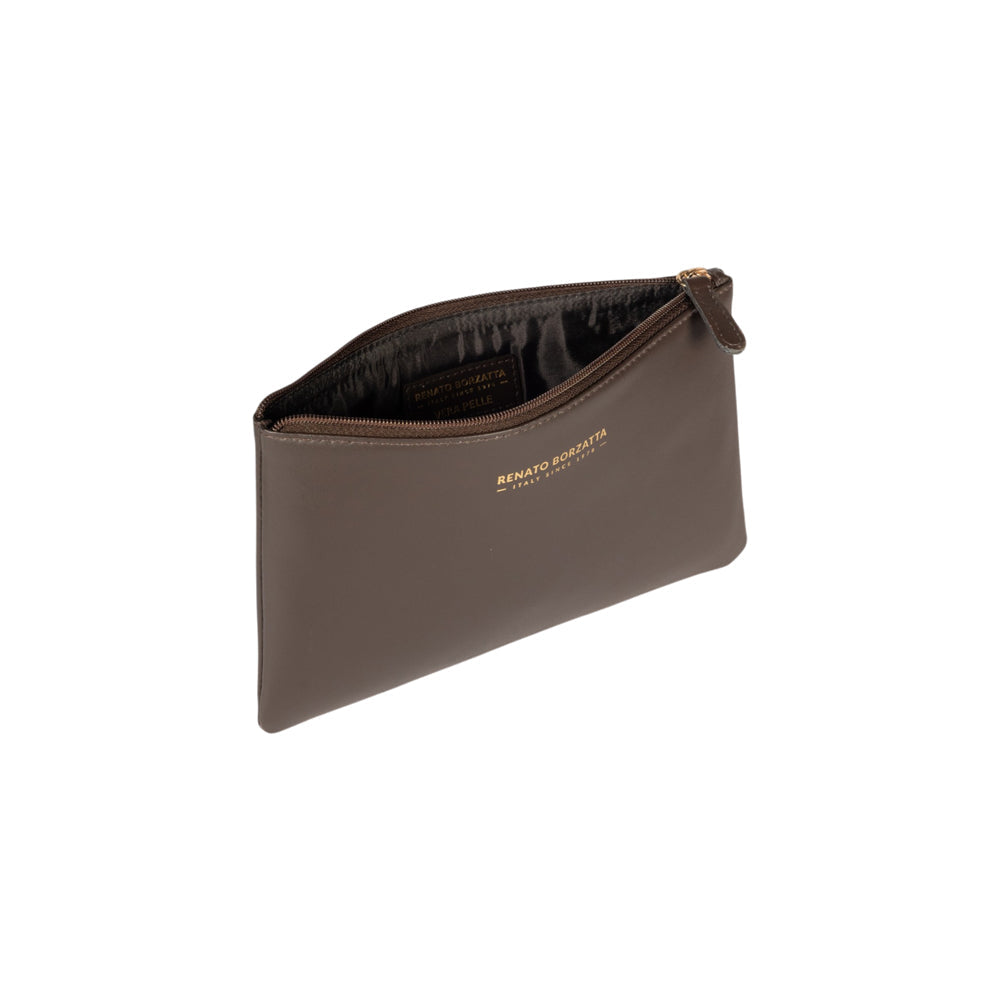 RB1090B | Made in Italy Toiletry Bag in Genuine Smooth Matte Leather. Color: Dark Brown-1