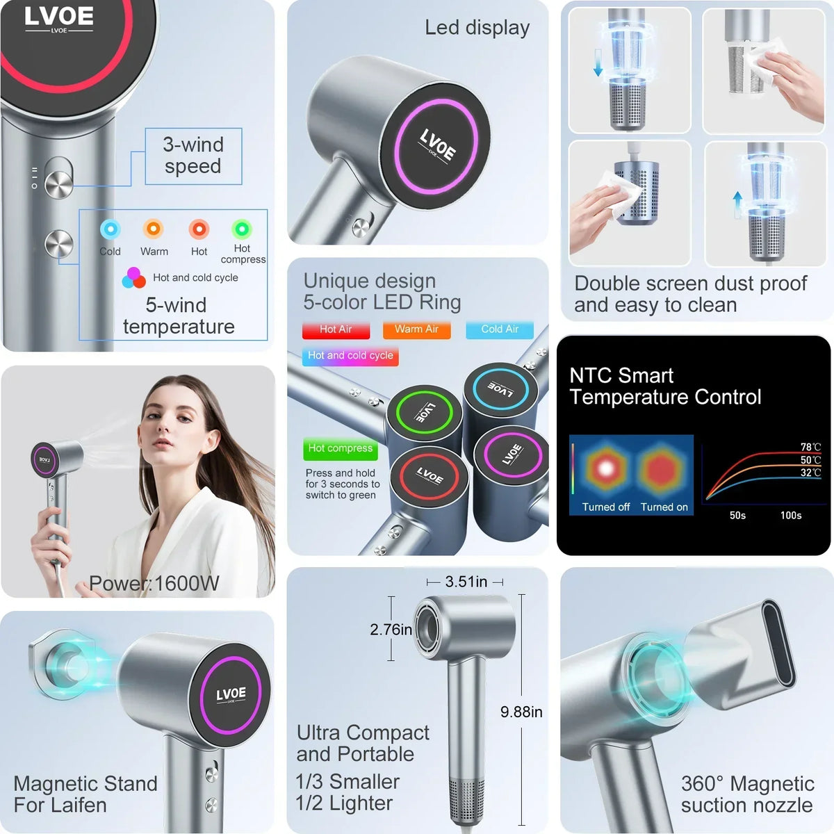 Professional High-Speed Hair Dryer 1600W-4