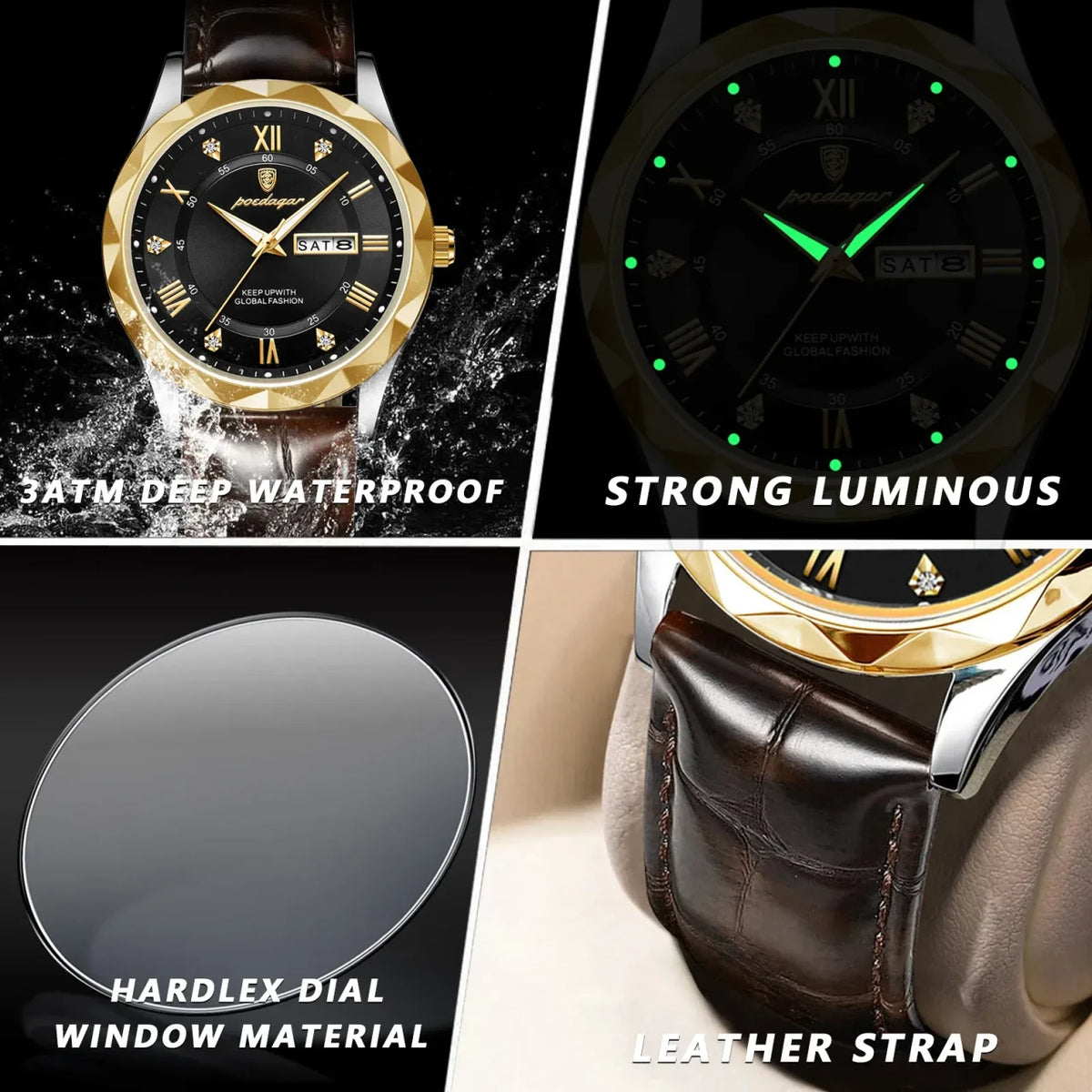 Color: Blue - POEDAGAR Luxury Business Man Wristwatch Waterproof Luminous Date Week Men Watch For M