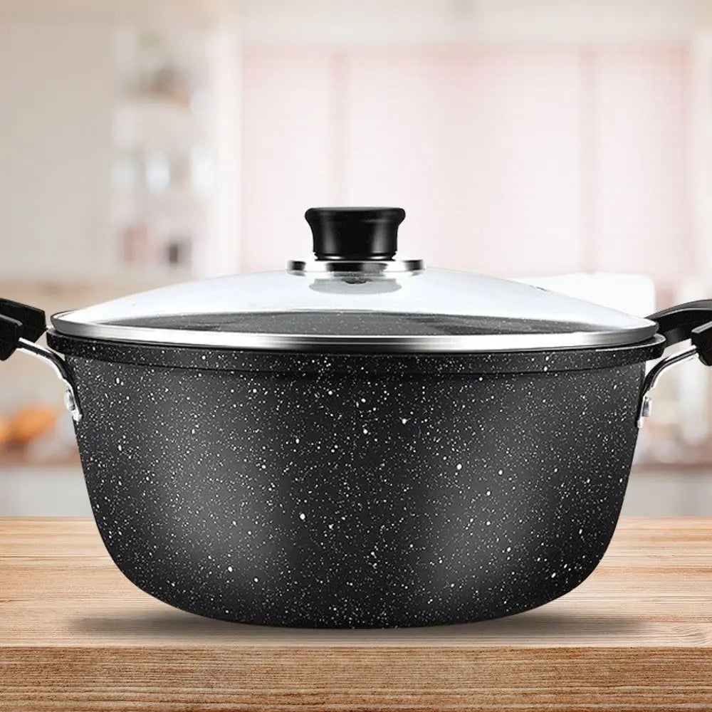 Maifan Stone Non-Stick Soup Pot with Lid Dual-Handle Cookware Black