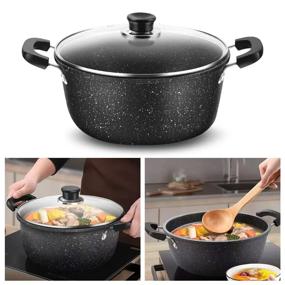 Maifan Stone Non-Stick Soup Pot with Lid Dual-Handle Cookware Black