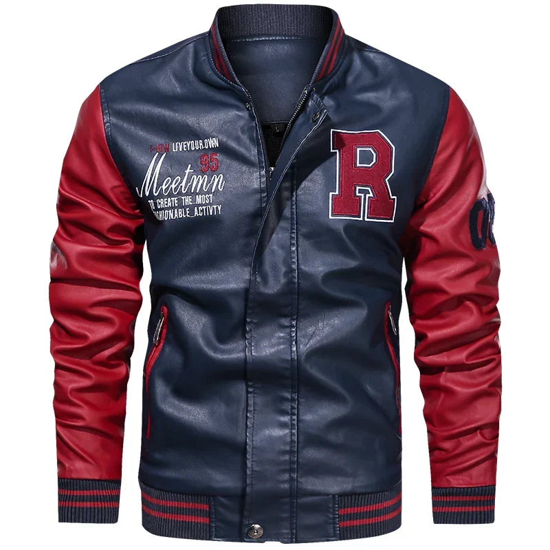 Men's PU Leather Moto Jacket (Blue)