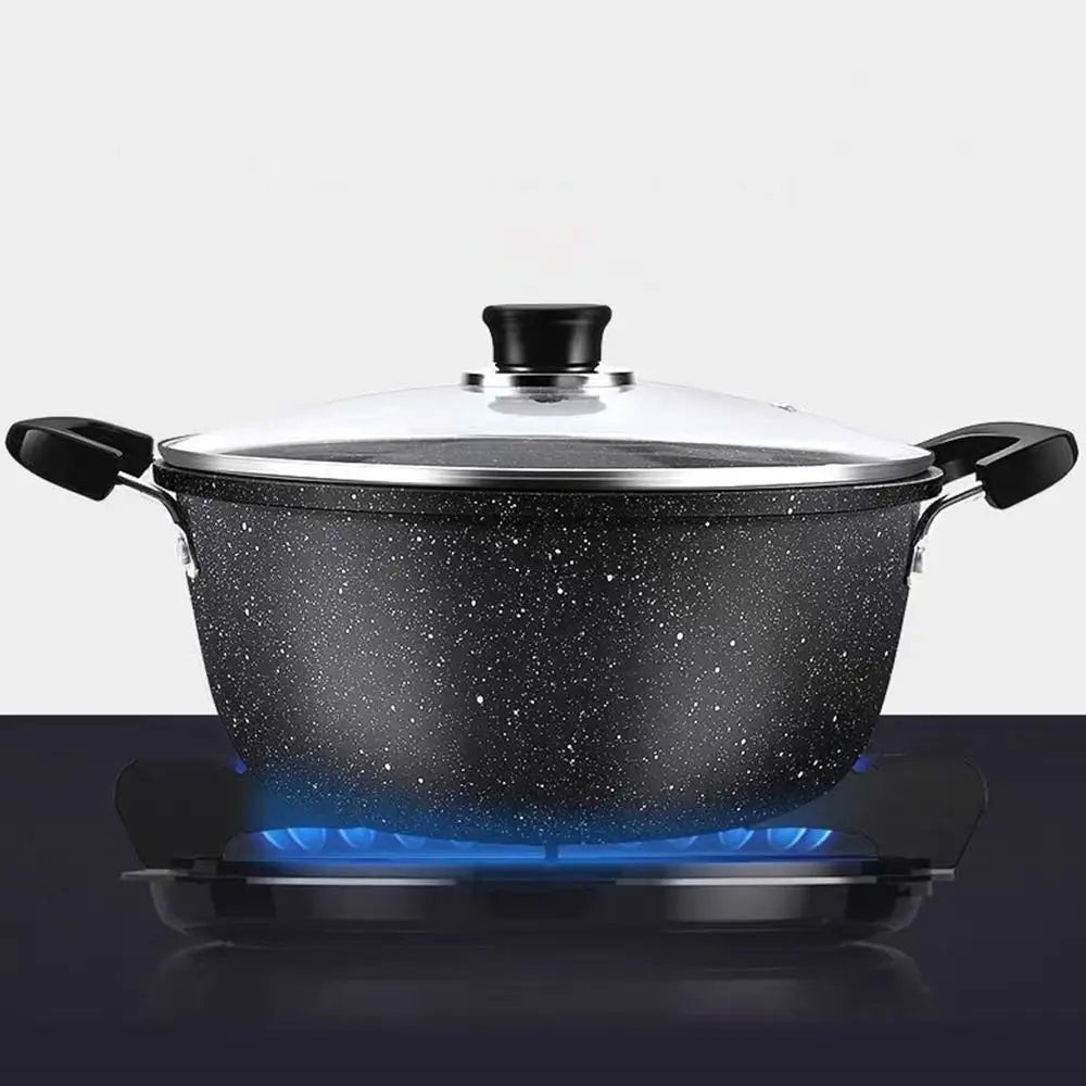 Maifan Stone Non-Stick Soup Pot with Lid Dual-Handle Cookware Black