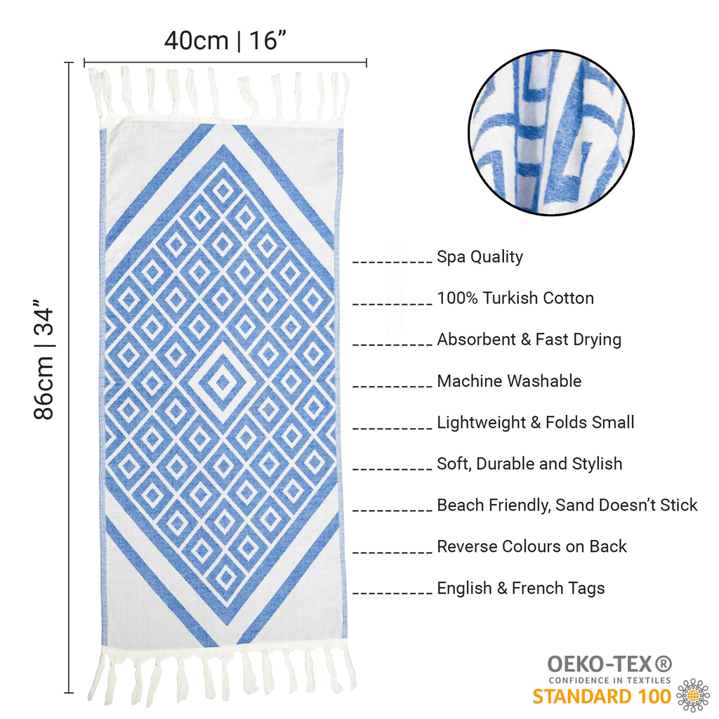 Turkish Hand Towel in Geometric Blue & White-4