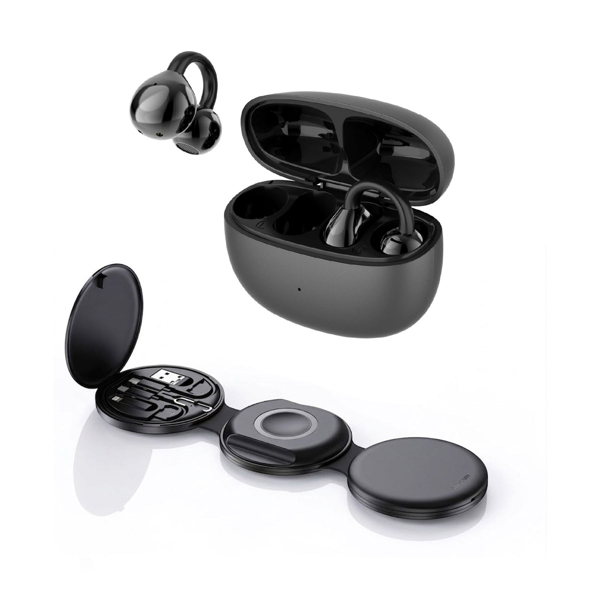 Power & Sound Essentials Bundle – 5-in-1 Folding Wireless Charging Station + True Wireless Earbuds-0
