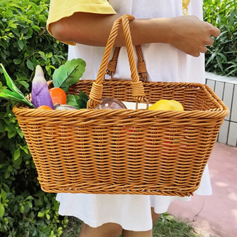 Handwoven Rattan Picnic Basket With Handle-1