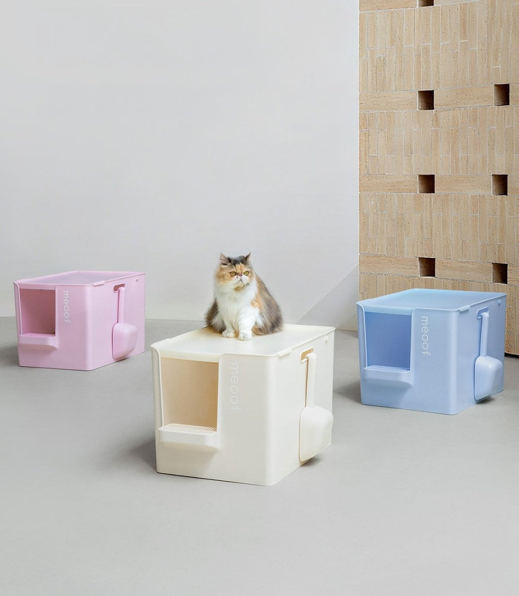 Extra Large Semi-Enclosed Cat Litter Box with Step & Scoop Set-3
