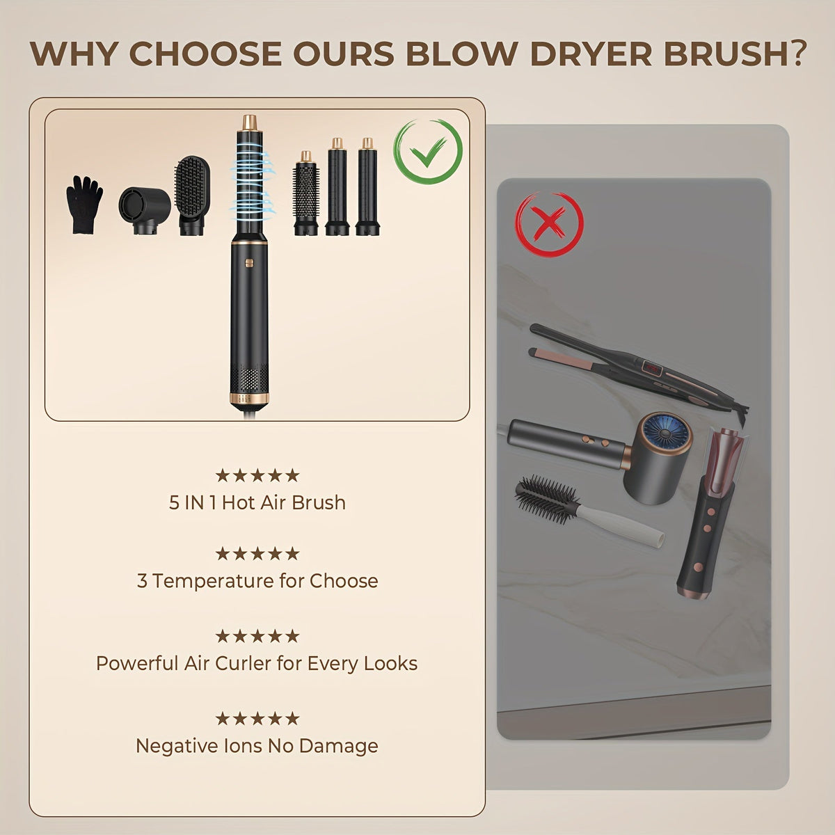 5-in-1 Hair Styler Hot Air Brush with 60000RPM-4