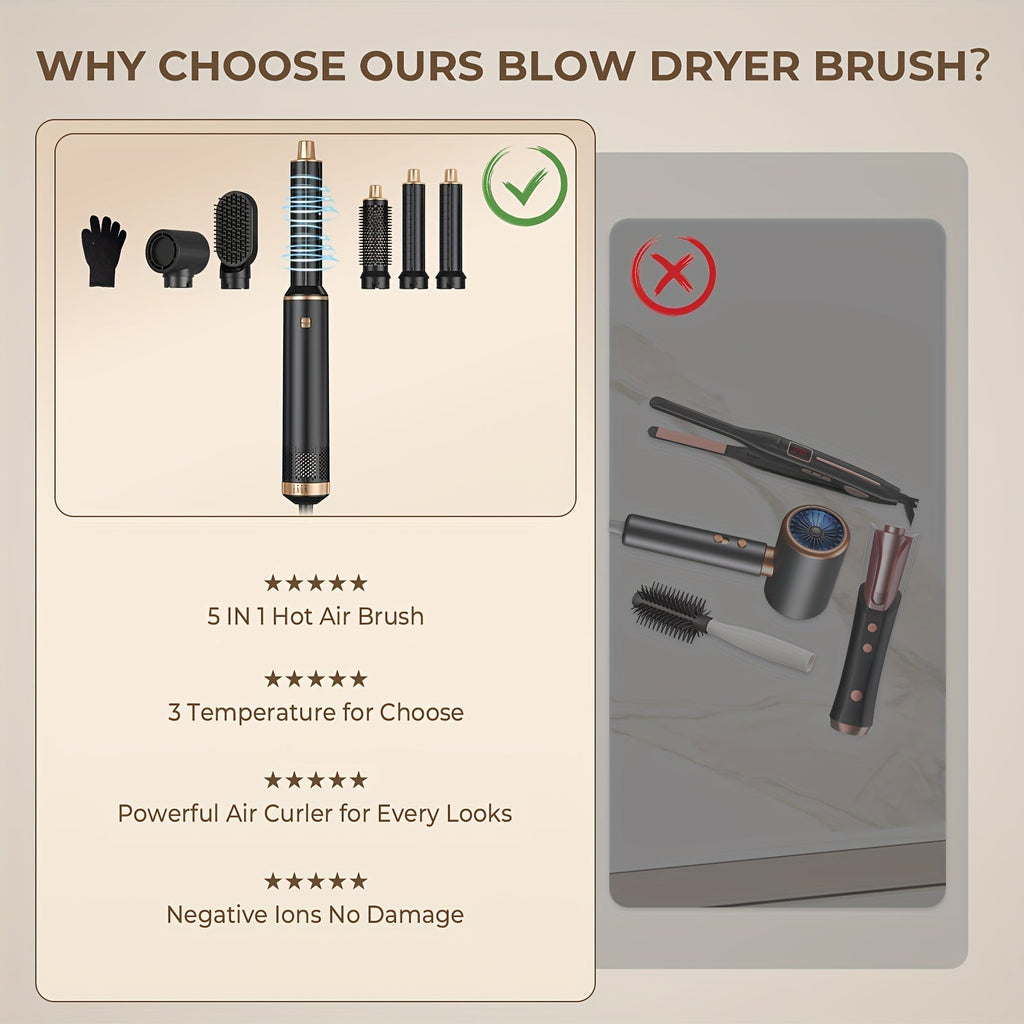 5-in-1 Hair Styler Hot Air Brush with 60000RPM-4