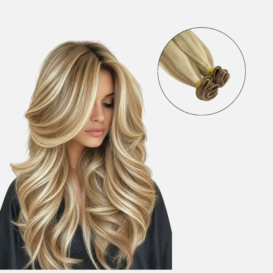 Golden Blonde Highlights (60C+6.2) Genius Weft Hair Extensions (50g - 100g)-0