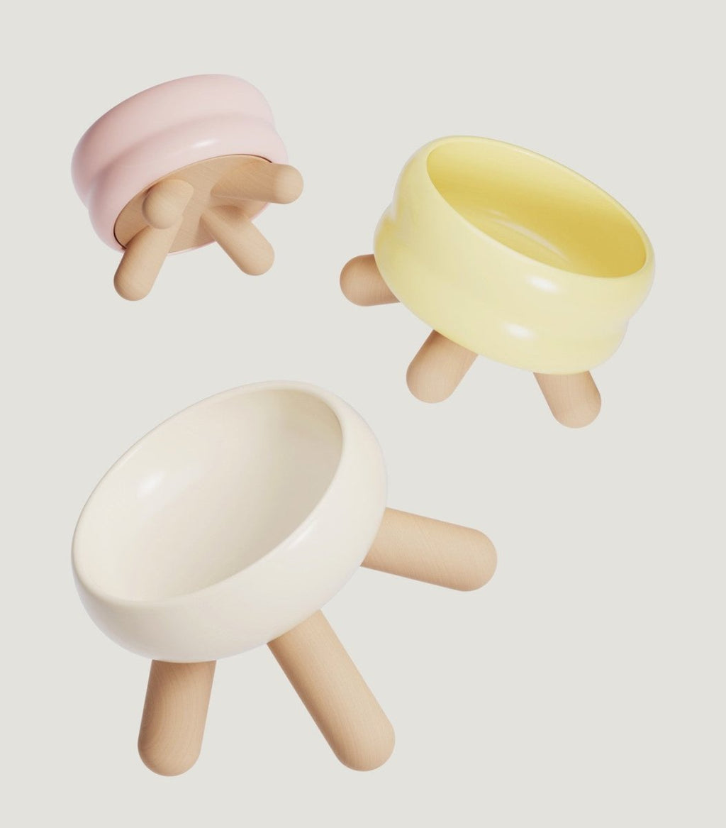 Gulu Elevated Ceramic Pet Food Bowl with Wooden Stand-1