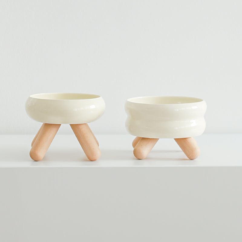 Gulu Elevated Ceramic Pet Food Bowl with Wooden Stand-2