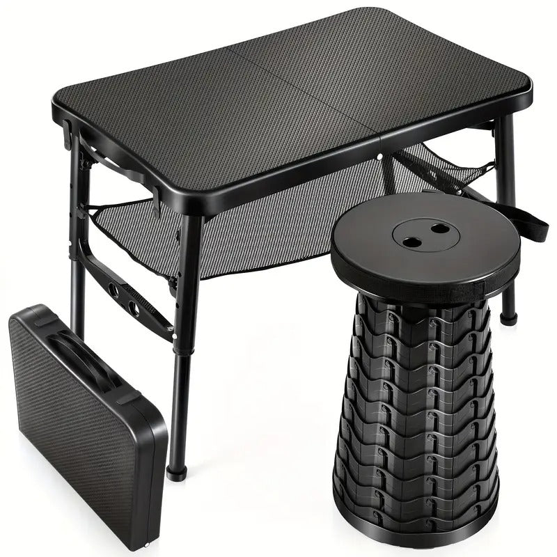 Retractable Folding Table and Adjustable Stool Set-0