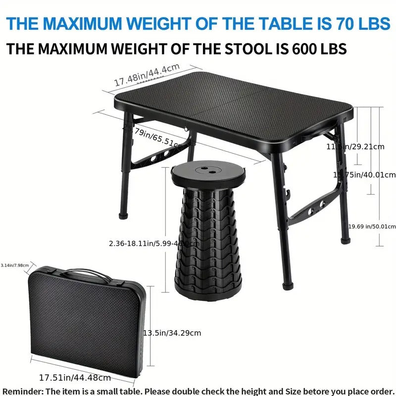 Retractable Folding Table and Adjustable Stool Set-4