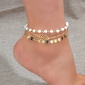 1 pc Foot Beach Jewellery Gold Silver Multi-layer Chain White Beads Leaf Anklet-0