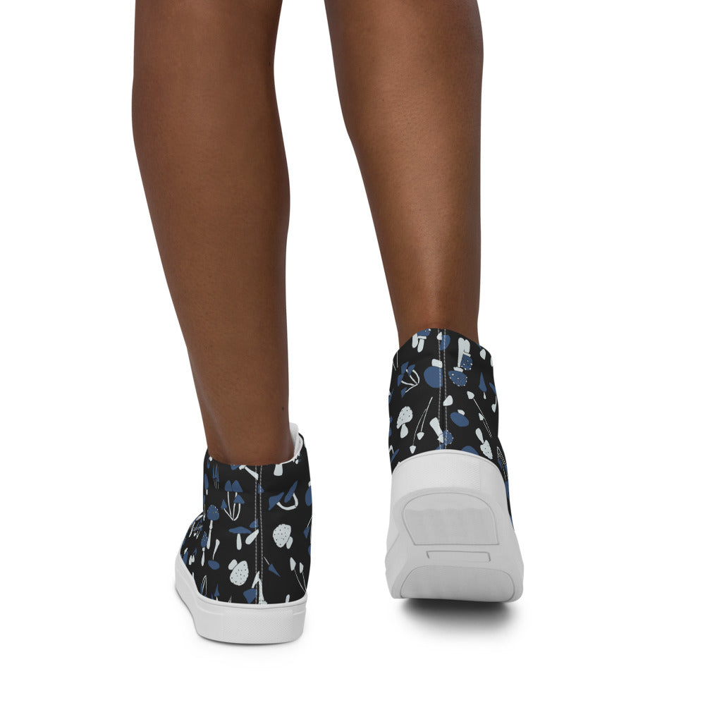 Blue Fungi Women’s high top canvas shoes, footwear, penny royal design, shop now, shoes, sneakers