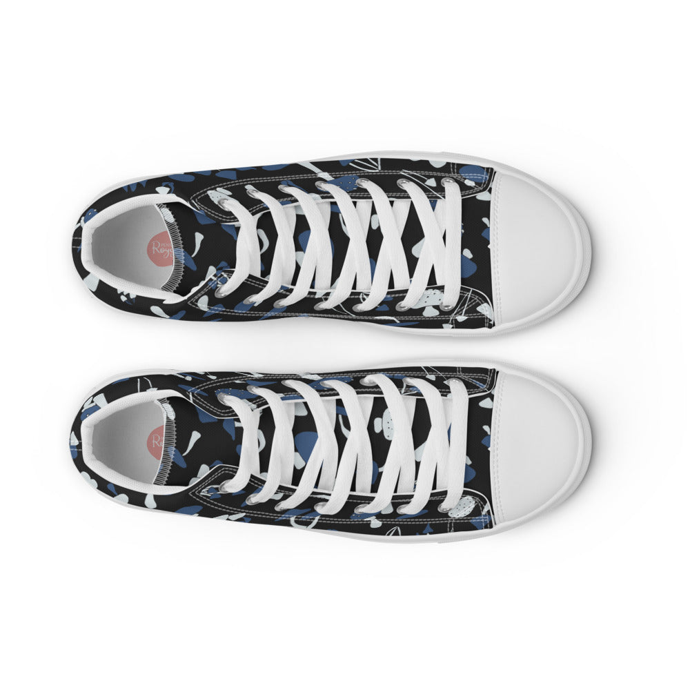 Blue Fungi Women’s high top canvas shoes, footwear, penny royal design, shop now, shoes, sneakers