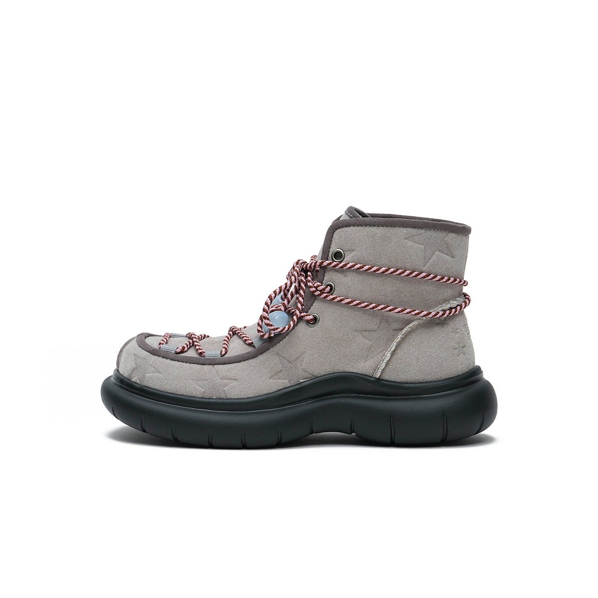 Women's Star Embossed Platform Ankle Boots – Beaded Rope Lace Chunky Boots